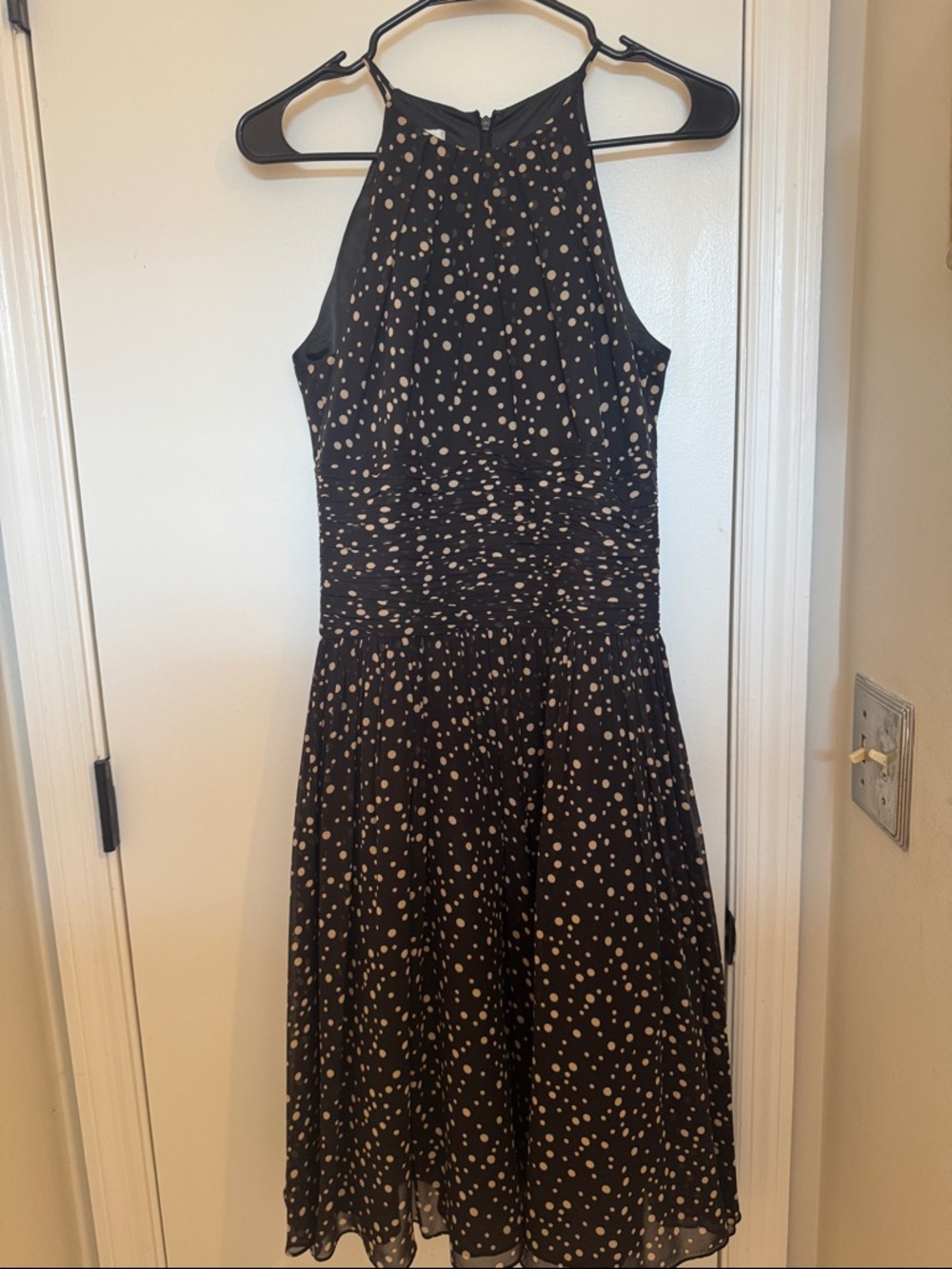 Black Polka Dot Halter Midi Dress